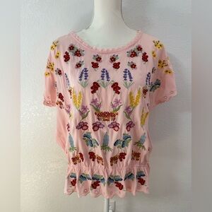 PAPARAZZI Embroidered Floral Eyelet Lace Blouse pink Viscose XL